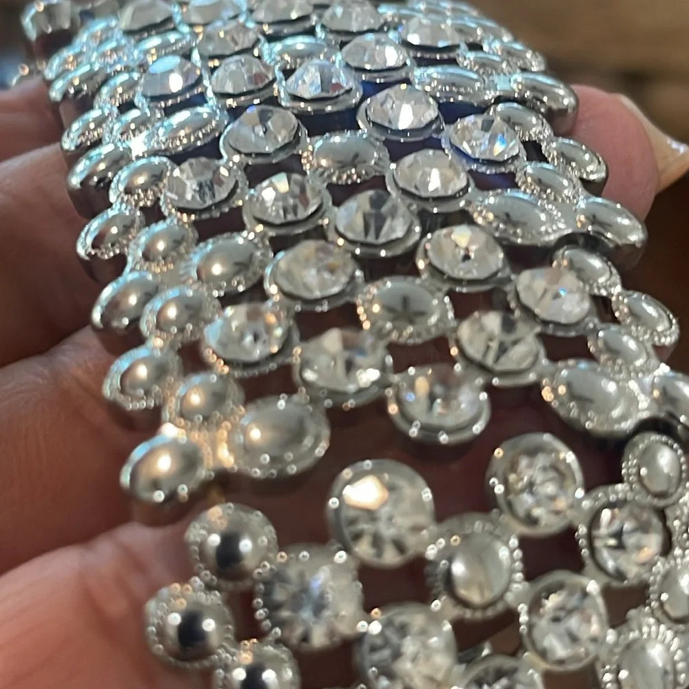 Ring size 8 bracelet rhinestone paved silver tone bling bling fashion jewelry - Picture 11 of 17